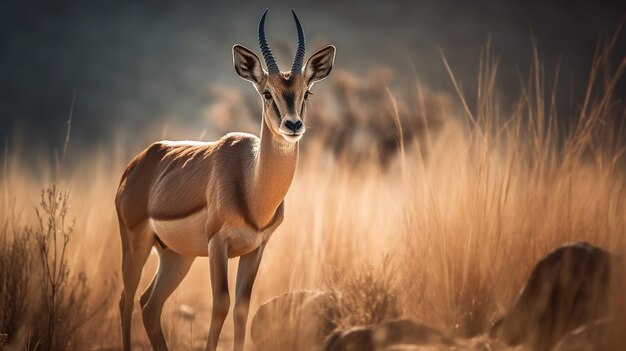 Antilope auf dem Hintergrund der afrikanischen Savanne heiße Tage Tiere von Afrika ai generative