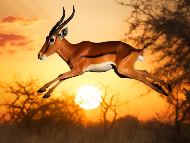 Foto antilope macht sich bereit, auf der afrikanischen ebene zu springen.