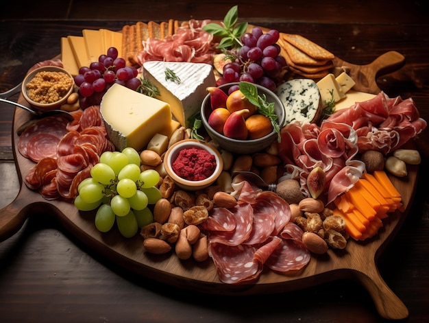 Antipasti-Platte mit Schinken-Salami-Käse und Weintrauben