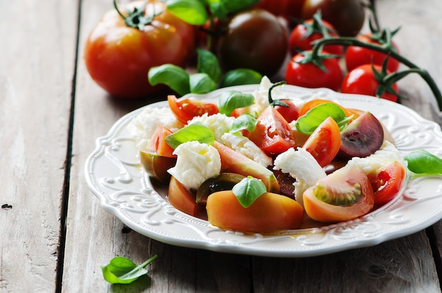 Antipasto italiano tradicional caprese con mozzarella