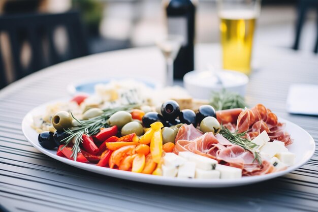 Foto antipasto-teller mit oliven, käse und pfeffer