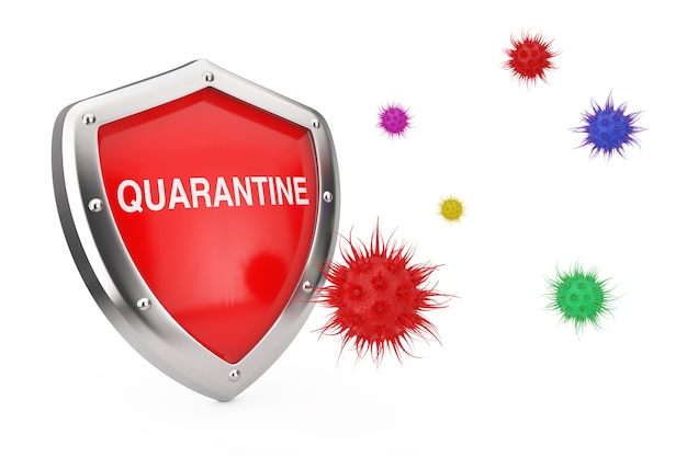 Antivirales Quarantäne-Konzept. Quarantäne-Schild vor Viren oder Bakterien auf weißem Hintergrund geschützt. 3D-Rendering