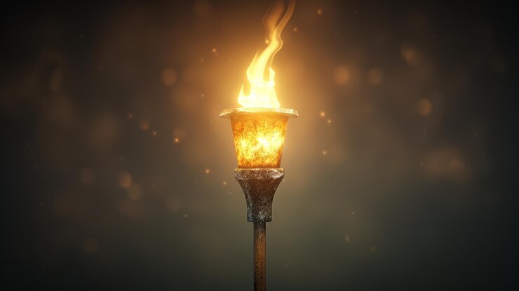 La antorcha iluminada arroja luz en las sombras oscuras