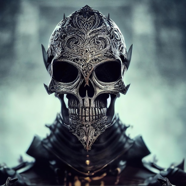 Antropomórfico grimdark fantasia esqueleto cavaleiro caveira máscara retrato Ilustração digital