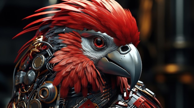 Antropomórfico pájaro rojo metalúrgico ilustración de arte digital