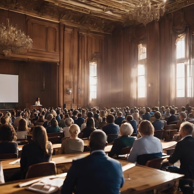 Antwort weiblicher Rednerin bei einer Präsentation im Saal eines Universitätsworkshops