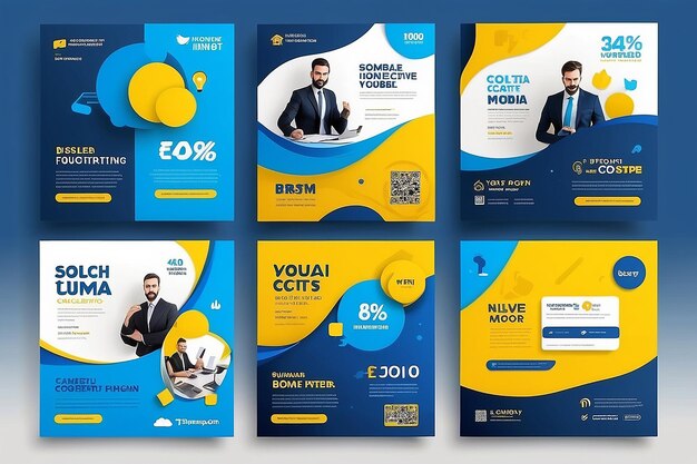 Anuncio comercial en las redes sociales con colores azul y amarillo