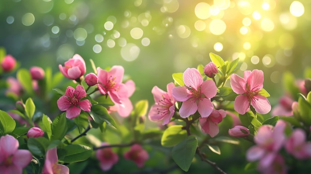 anúncio de primavera nackground natural com flores luzes bokeh e espaço de cópia