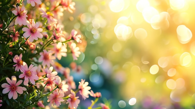 Foto anúncio de primavera nackground natural com flores luzes bokeh e espaço de cópia
