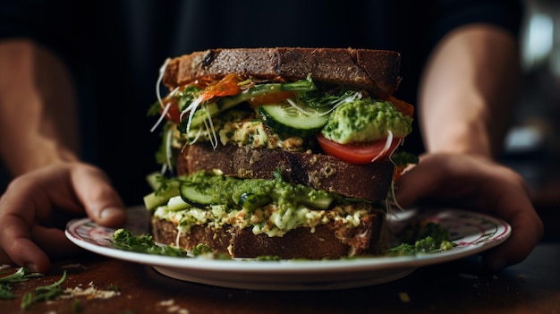 Anúncio de sanduíche de vegetais com vegetais e pesto