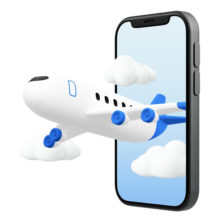 Foto anúncio de viagem adesivo png avião tela de telefone desenho animado 3d fundo transparente