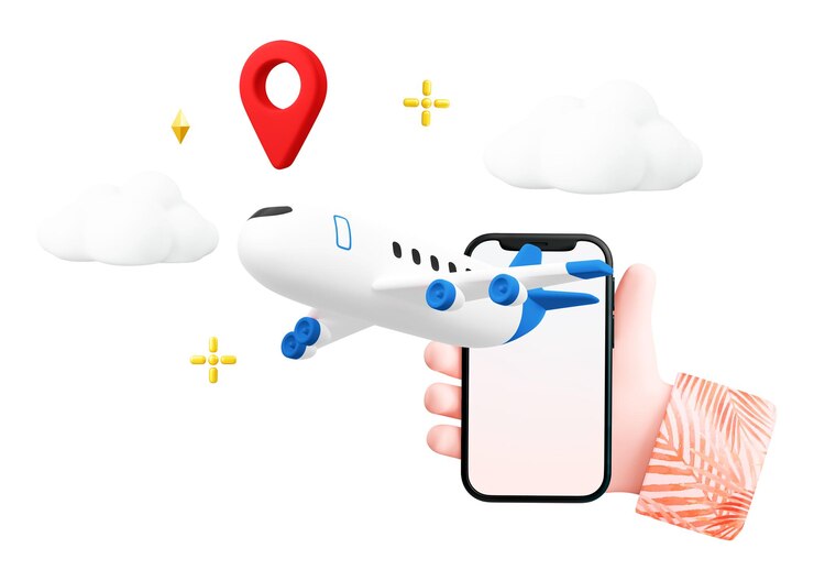 Foto anúncio de viagem adesivo png avião tela de telefone desenho animado 3d fundo transparente