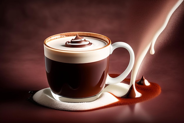 Anúncio intitulado café de chocolate com uma colher de chocolate