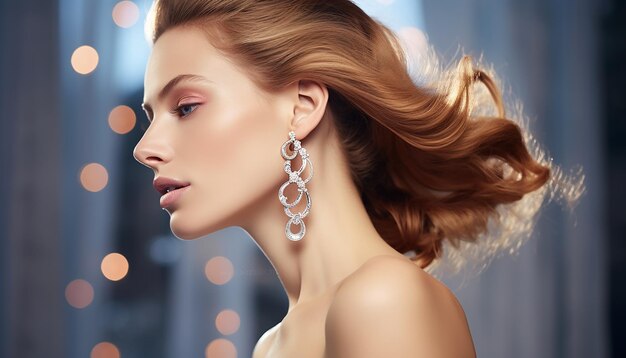 Anuncio de una marca de joyas de lujo con una mujer modelo disparando diamantes brillantes