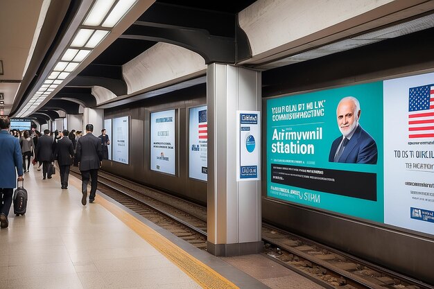 Anuncio de metro en la estación de Wall Street cartel en blanco multitudes ciudad de Estambul