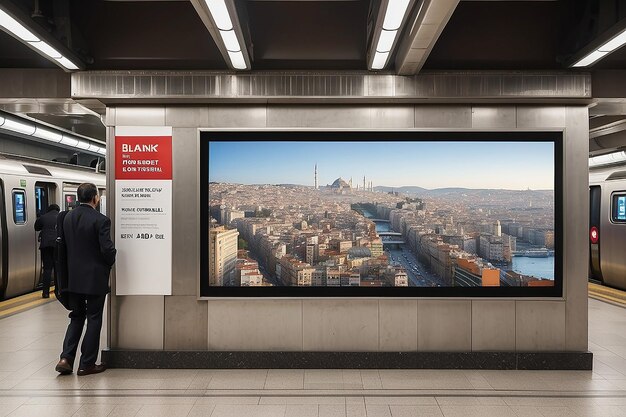 Anuncio de metro en la estación de Wall Street cartel en blanco multitudes ciudad de Estambul