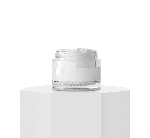 Anuncio de un producto para el cuidado de la piel en el pedestal octogonal del Podium