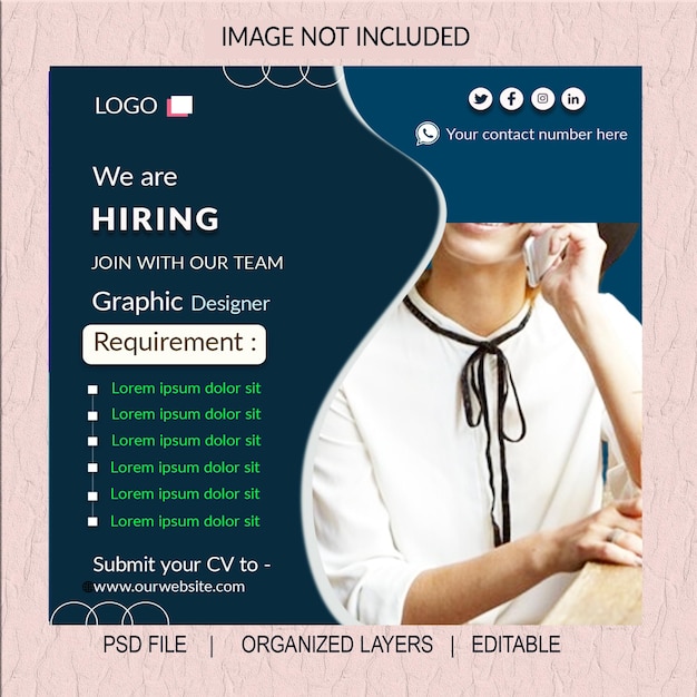 un anuncio de recursos de trabajo y un sitio web para una compañía llamada We Are Hiring