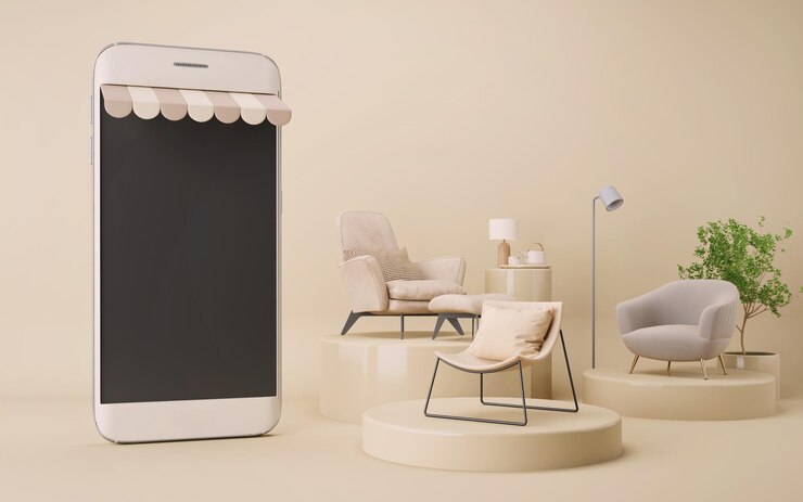 Anuncio de teléfono en blanco con muebles en venta