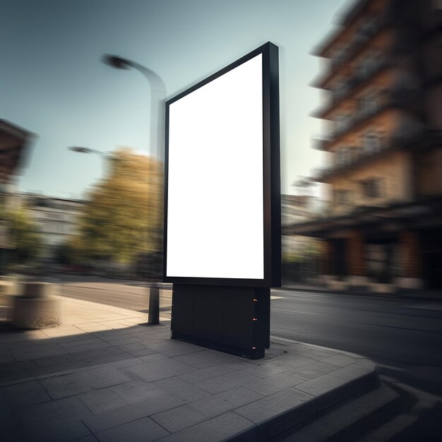 Anuncios de cajas de luz en blanco y vistas de calles urbanas borrosasxAxA