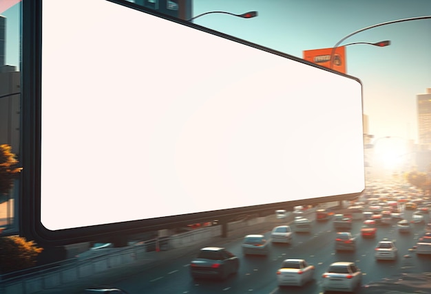 Anúncios de caixa de luz em branco e vistas de rua urbanas embaçadasxAxA