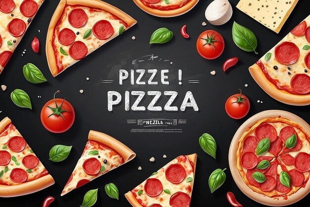 Foto anúncios de pizza de pepperoni com ingredientes deliciosos no fundo do quadro em ilustração 3d