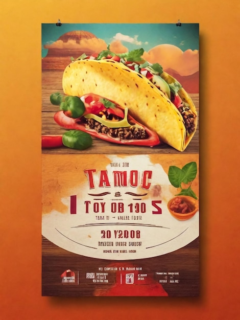 Anuncios del Día de la Alimentación Mexicana de Tacos Banner Concept Poster Card con ilustración de Cactus Vector