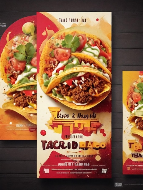 Anuncios del Día de la Alimentación Mexicana de Tacos Banner Concept Poster Card con ilustración de Cactus Vector