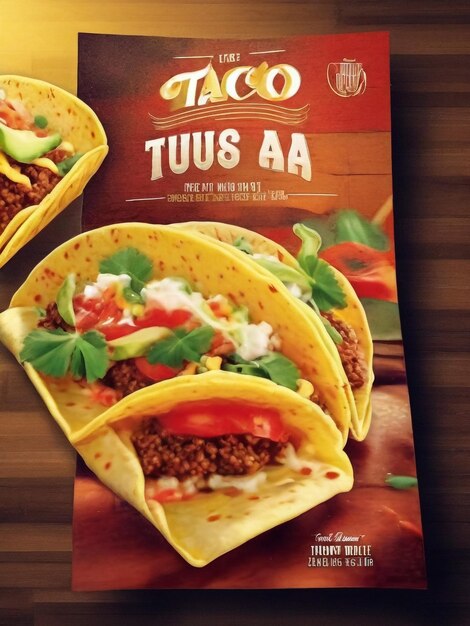 Anúncios do Dia da Alimentação Mexicana de Tacos Banner Concept Poster Card com ilustração de Cactus Vector