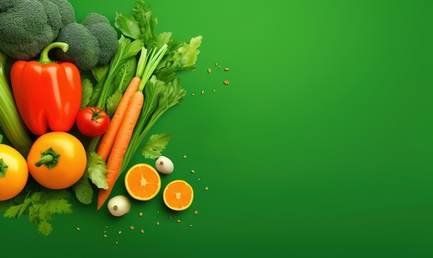 Foto anuncios publicitarios de verduras orgánicas fondo alimentos vegetarianos para una nutrición saludable generativo ai