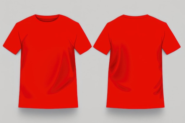 Anverso y reverso de una camiseta roja sobre un fondo gris