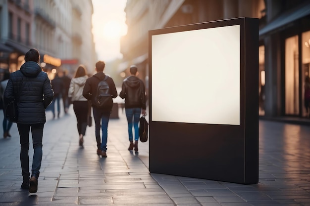Anzeige eines leeren, sauberen Bildschirms oder eines Schildmodells für Angebote oder Werbung in öffentlichen Räumen