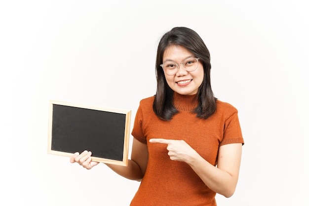 Anzeigen präsentieren und halten leere Tafel der schönen asiatischen Frau, Isolated On White Background