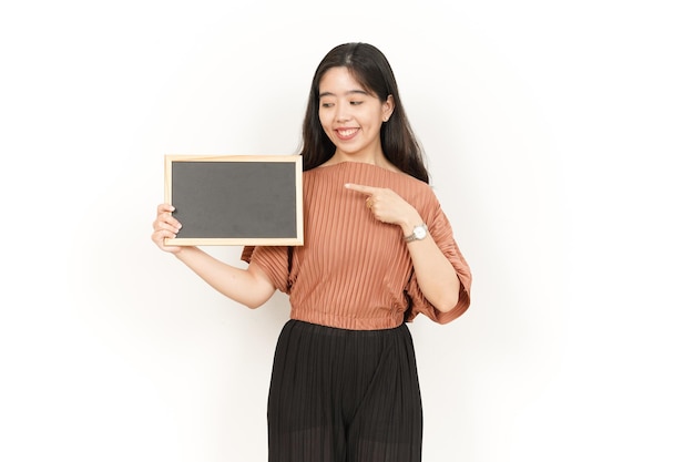 Anzeigen präsentieren und halten leere Tafel der schönen asiatischen Frau, Isolated On White