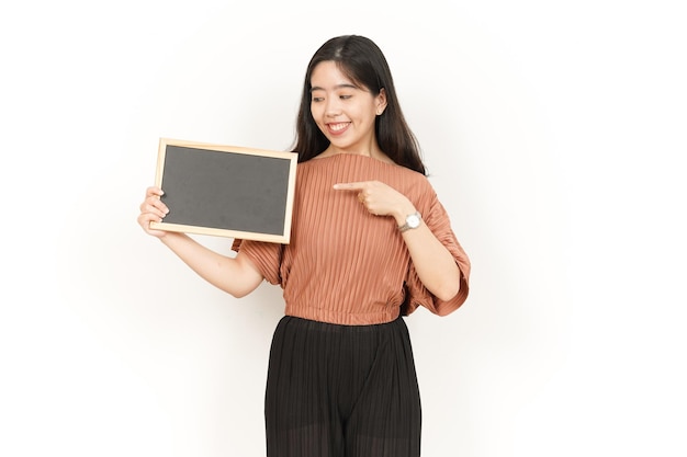 Anzeigen präsentieren und halten leere Tafel der schönen asiatischen Frau, Isolated On White