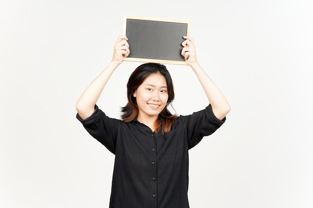 Anzeigen präsentieren und halten leere Tafel der schönen asiatischen Frau, Isolated On White