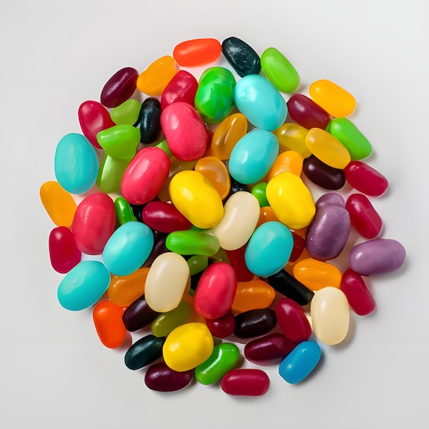 Anzeigen Top Bunch Sammlung farbenfroher Jellybeans Weißer Hintergrund