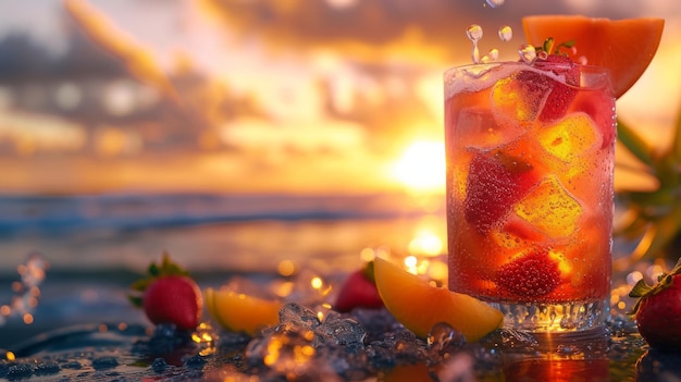 Apagar la sed con un sabor de paraíso colorido cóctel adornado con frutas tropicales