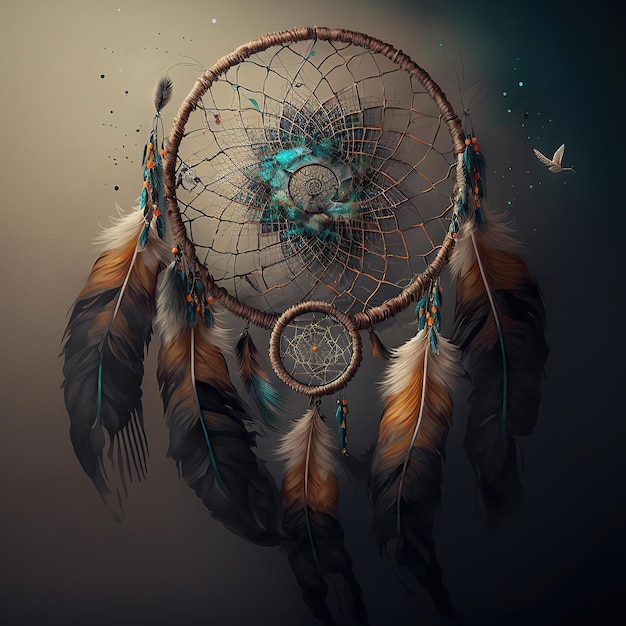 Apanhador de Sonhos. Amuleto mágico indiano Dreamcatcher, protegendo o dorminhoco dos espíritos malignos AI