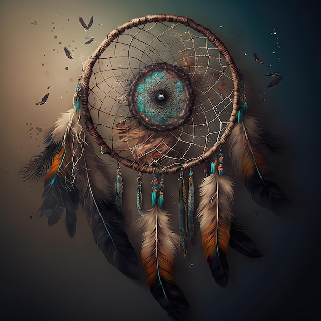 Apanhador de Sonhos. Amuleto mágico indiano Dreamcatcher, protegendo o dorminhoco dos espíritos malignos AI