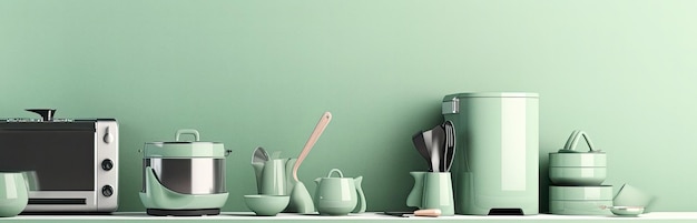 Aparatos de cocina en ilustraciones de ai de fondo verde suave