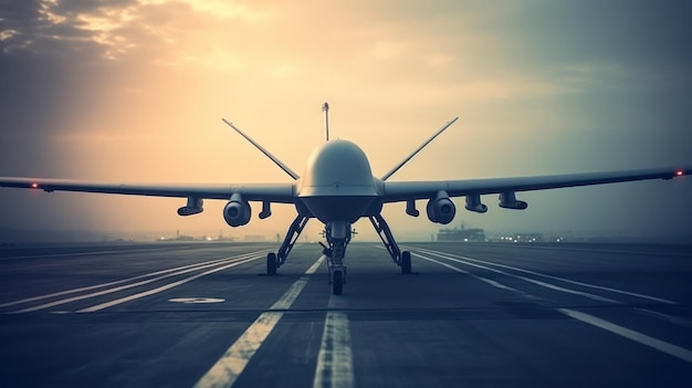 Aparcamiento de drones militares en el aeropuerto.