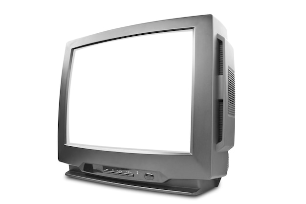 Aparelho de TV preto isolado na superfície branca
