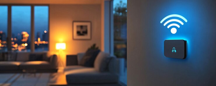 Foto apartamento contemporáneo con tecnología de hogar inteligente y un panel de control elegante conectado a wifi