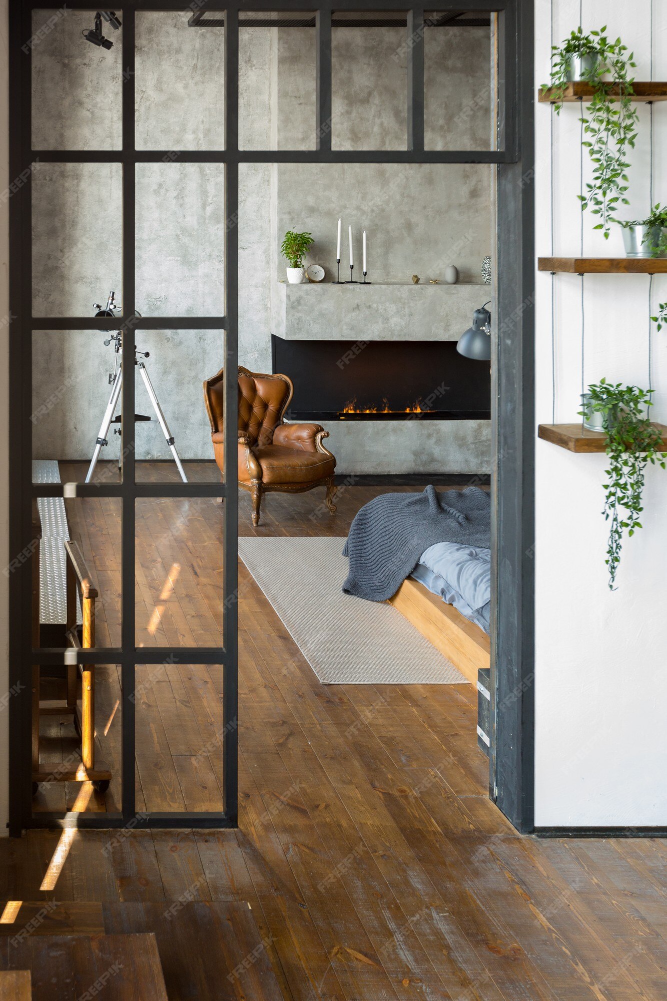 Apartamento de luxo em estilo loft em cores escuras. casa moderna e  elegante