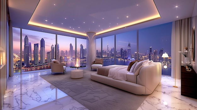 Apartamento de super luxo em Dubai com estilo rico e impressionante com vista para a cidade