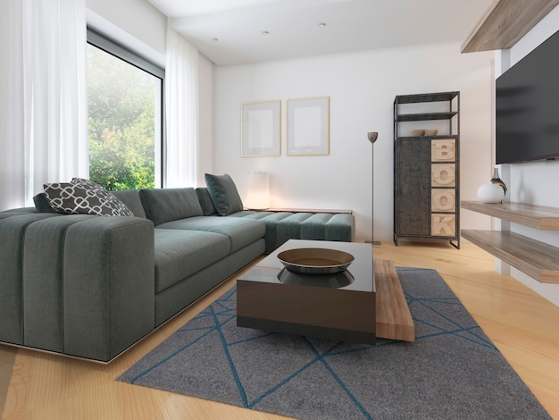 Foto apartamento estúdio moderno e luxuoso em estilo contemporâneo. renderização 3d
