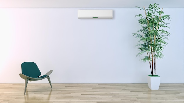 Apartamento interior moderno con ilustración de representación 3D de aire acondicionado