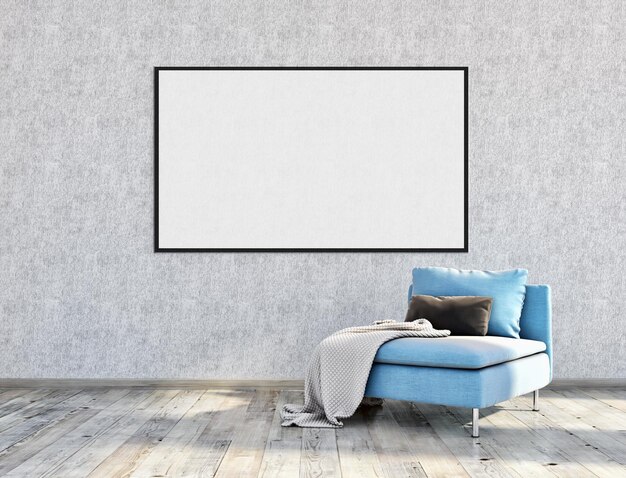 Apartamento de interiores modernos y luminosos con ilustración de marco de póster simulado Representación 3D Imagen generada por computadora
