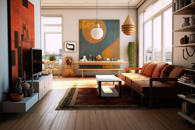 Apartamento moderno com grandes imagens de IA